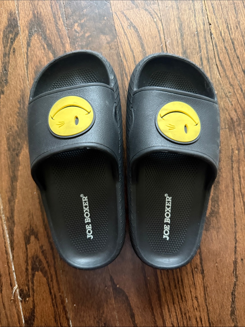 Joe Boxer Black Kids' Slide Sandals with Yellow Winking Smiley